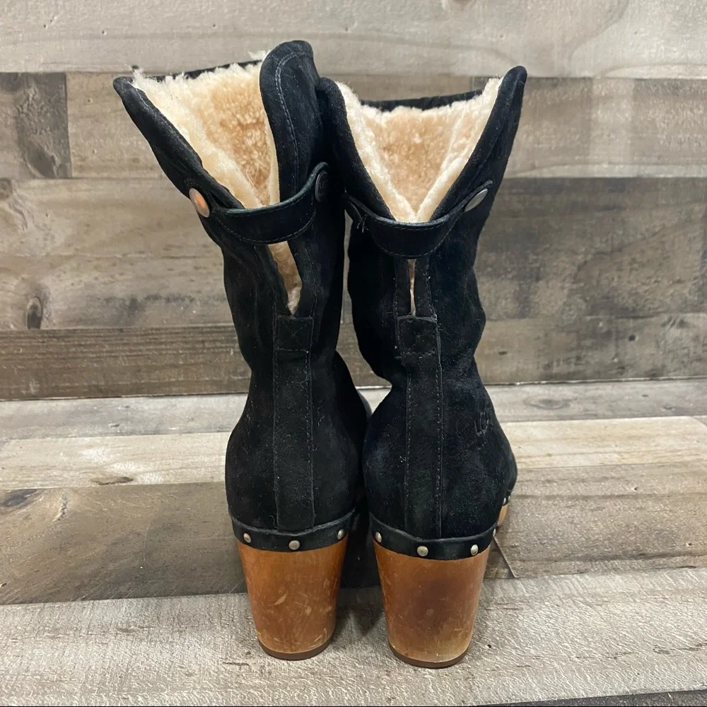 Ugg Australia 1955 Women’s Black Suede Shearling Boots Size 10 - Picture 6 of 9